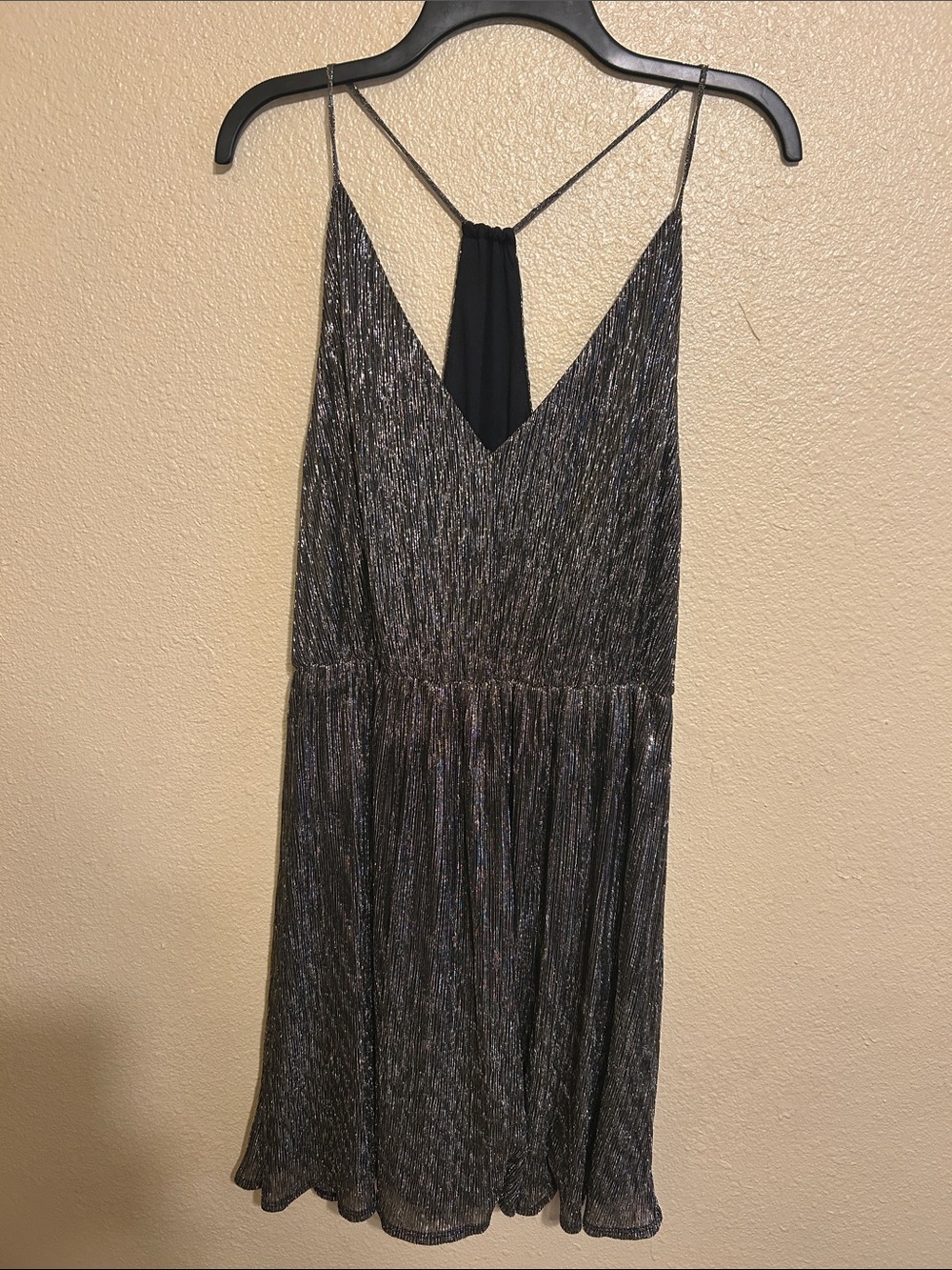 Metallic Black V-Neck Spaghetti Strap Dress